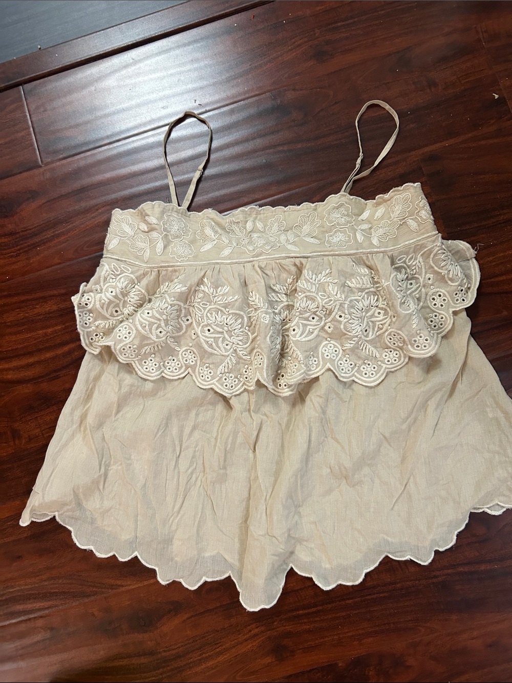 Love Sam Beige Embroidered Floral Boho Ruffle Cami Top - NWOT